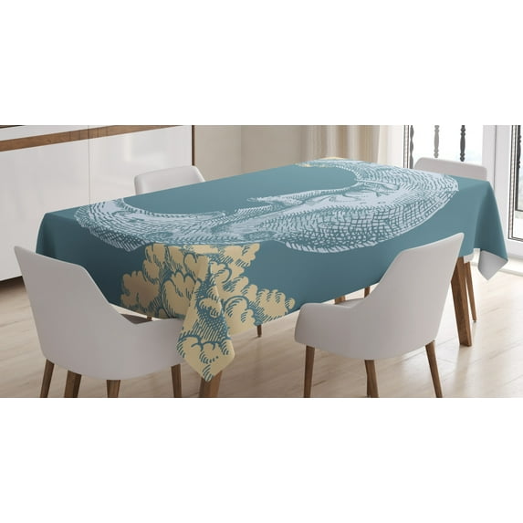 Ambesonne Moon Tablecloth Rectangular Table Cover, Vintage Crescent Moon, 60"x84", Slate Blue Mustard