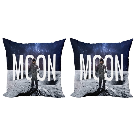 Ambesonne Moon Throw Pillow Cover 2 Pack, Big Bang in Outer Space, 24", Grey Blue