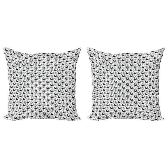 Ambesonne Moon Throw Pillow Cover 2 Pack, Flying Swallows Stars, 20", Black White