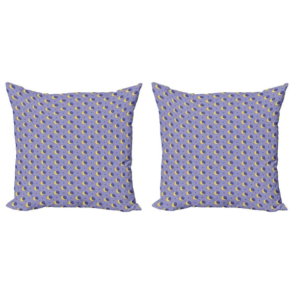 Ambesonne Moon Throw Pillow Cover 2 Pack, Night Sky Cartoon, 20", Lavender and Yellow