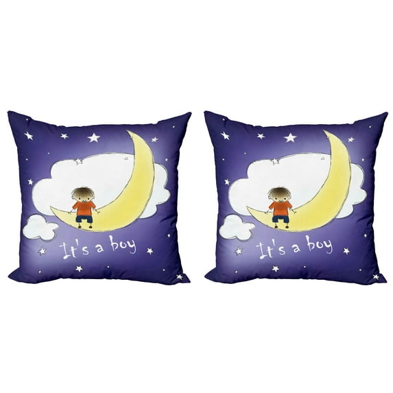 Ambesonne Moon Throw Pillow Cover 2 Pack, Sketchy Night Clouds Stars, 24", Indigo Yellow White
