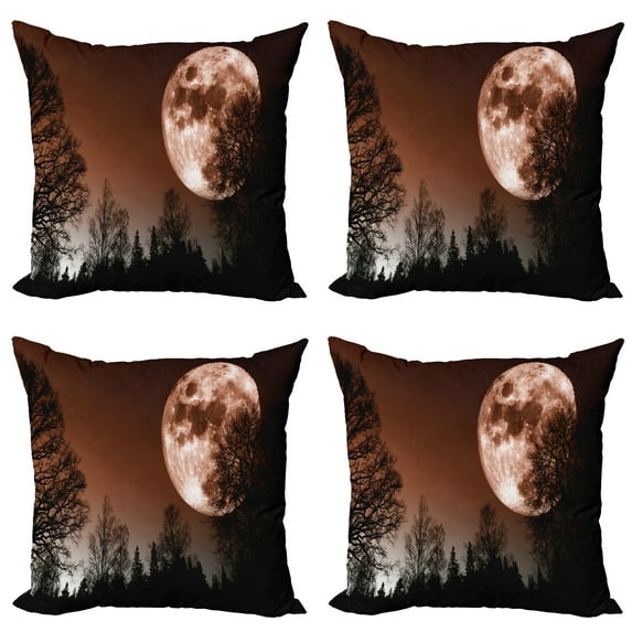 Ambesonne Moon Throw Pillow Cover 4 Pack, Abstract Colored Forest, 24", Redwood Black