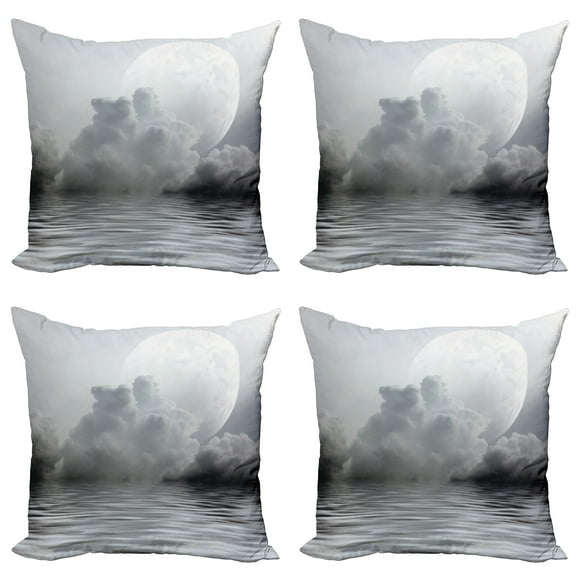Ambesonne Moon Throw Pillow Cover 4 Pack, Calm Water and Twilight Sky, 24", Grey Purpleblue