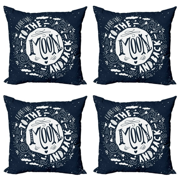 Ambesonne Moon Throw Pillow Cover 4 Pack, Celestial Bodies Clouds Art, 24", Dark Violet Blue White
