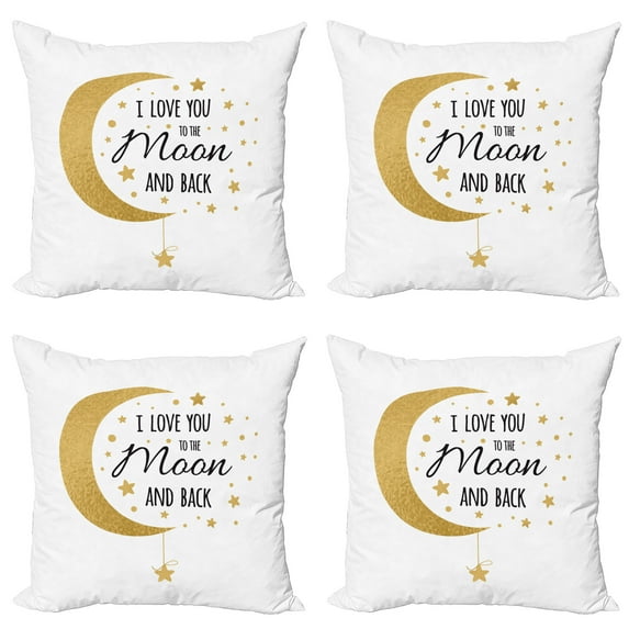 Ambesonne Moon Throw Pillow Cover 4 Pack, Loving Feel Stars Affection, 18", White and Dark Mustard
