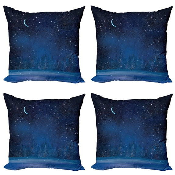 Ambesonne Moon Throw Pillow Cover 4 Pack, Winter Season Nighttime, 16", Dark Blue