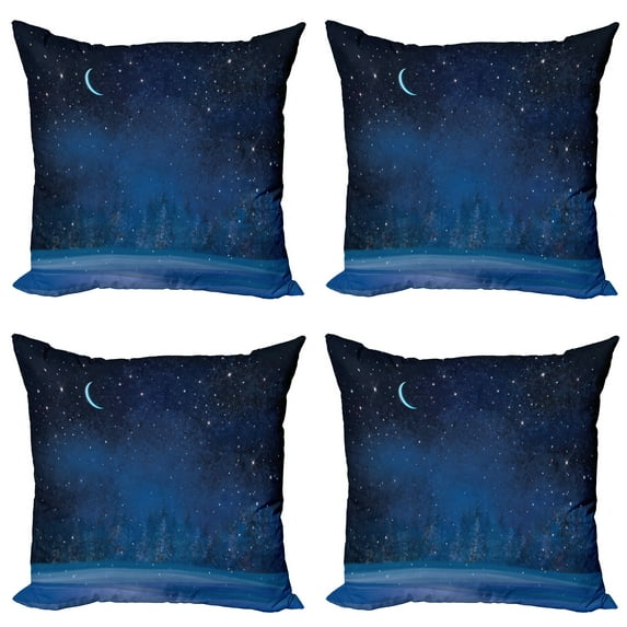 Ambesonne Moon Throw Pillow Cover 4 Pack, Winter Season Nighttime, 18", Dark Blue