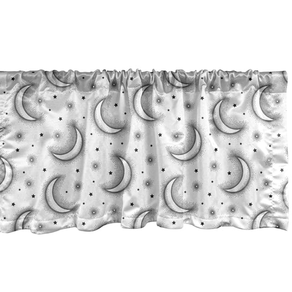 Ambesonne Moon Window Valance, Dotwork Crescent Phase Stars, 54" X 18", Charcoal Grey and White