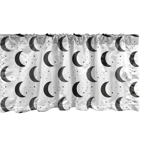 Ambesonne Moon Window Valance, Night Sky Crescents and Stars, 54" X 12", Dark Grey and White