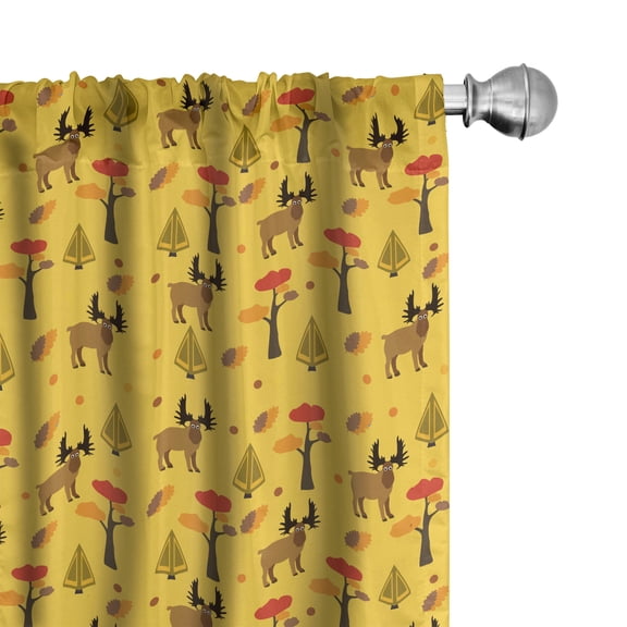 Ambesonne Moose Curtains, Animal Autumn Forest Cartoon, Pair of 28"x95", Mustard Taupe and Orange