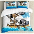 thumbnail image 1 of Ambesonne Moose Duvet Cover Set, Native Animals Cartoon, 2-Calking, Blue White Brown, 1 of 7
