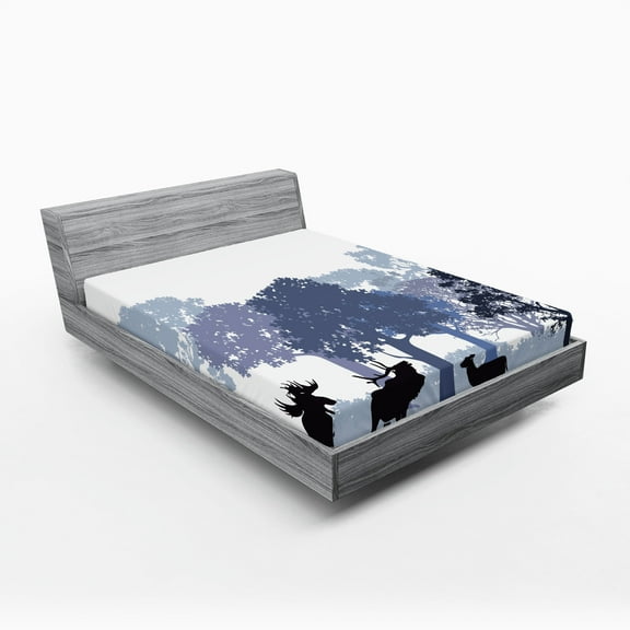Ambesonne Moose Fitted Sheet 2 Pcs Set, Grey Wild Forest Animals, Queen, Black White Grey