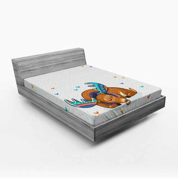 Ambesonne Moose Fitted Sheet, Retro Antlers Animal Art, Full Size, Multicolor