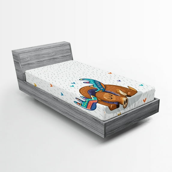 Ambesonne Moose Fitted Sheet, Retro Antlers Animal Art, Twin XL Size, Multicolor