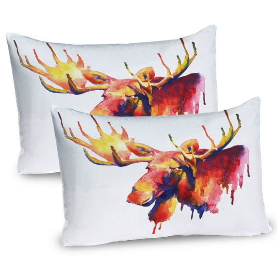 Ambesonne Moose Pillow Sham 2 Pack, Psychedelic Watercolors, 26"x20", Orange and Pink