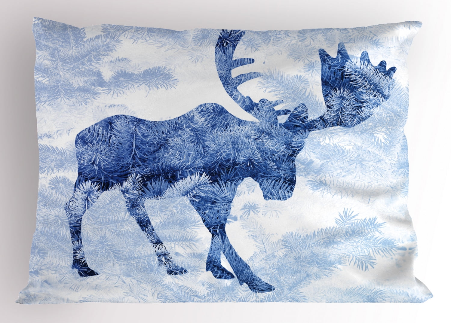 King Blue and White Moose Polyester Pillow Sham