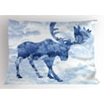 thumbnail image 1 of Ambesonne Moose Pillow Sham, Blue Winter Antlers Tree, 36" X 20", Blue White, 1 of 2