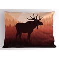 thumbnail image 1 of Ambesonne Moose Pillow Sham, Forest Antlers Wild Deer, 26" X 20", Peach and Brown, 1 of 2