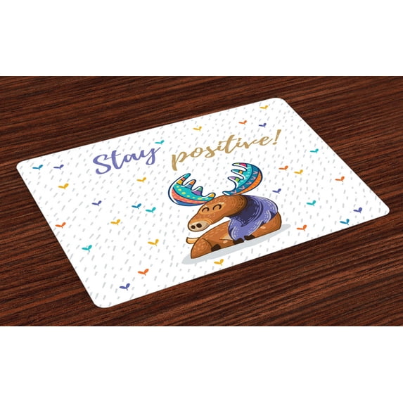 Ambesonne Moose Place Mats Set of 4, Inspirational Rain Heart, Standard Size, Multicolor