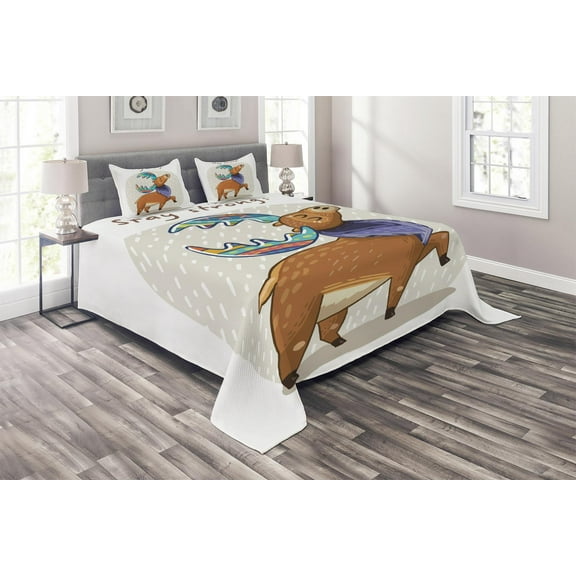 Ambesonne Moose Quilted Coverlet 3 Pcs, Colorful Fun Boho Deer, King Size, Multicolor