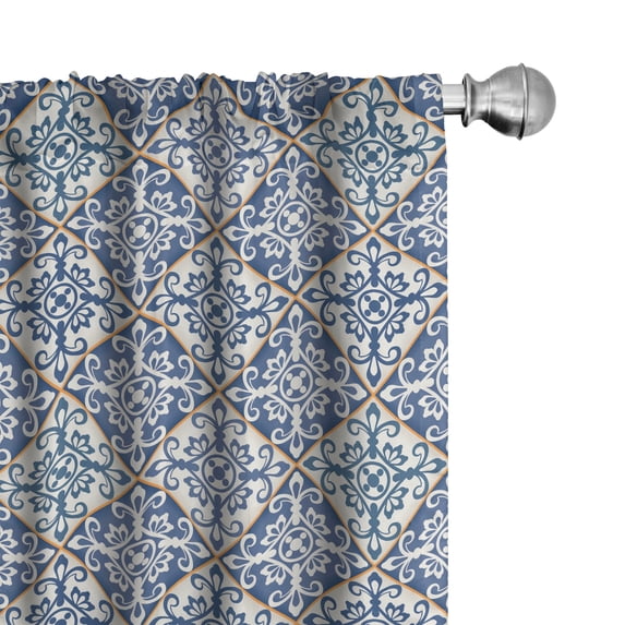 Ambesonne Moroccan Window Curtains, Azulejo Ceramic Motif, Each 28" W x 95" L, Blue Cream Marigold