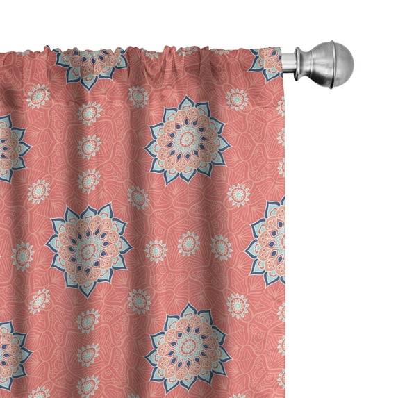 Ambesonne Moroccan 4-Panel Curtains, Floral Framework Ornate, 56"x84", Coral Peach Blue