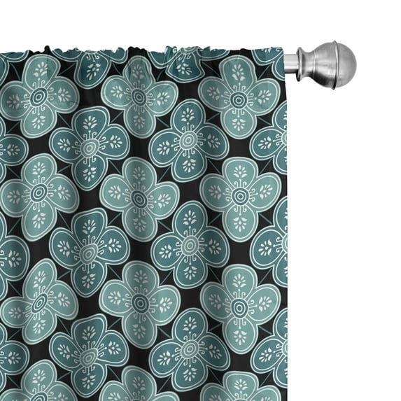 Ambesonne Moroccan Window Curtains, Floral Mediterranean Art, Each 28" W x 95" L, Teal Petrol Blue
