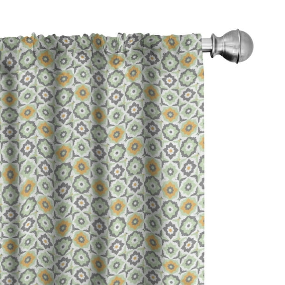 Ambesonne Moroccan Window Curtains, Lotus Floral, Each 28" W x 95" L, Green White