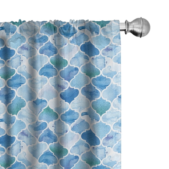 Ambesonne Moroccan Window Curtains, Mosaic Pattern, Each 28" W x 95" L, Pale Blue