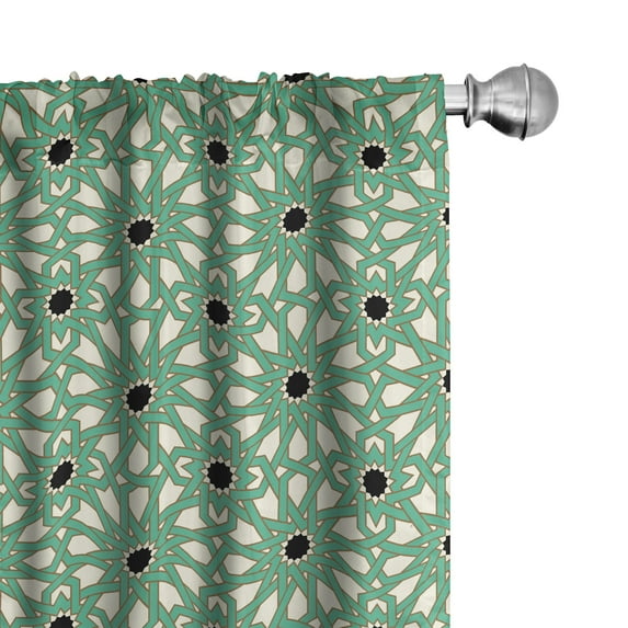 Ambesonne Moroccan Window Curtains, North Stars, Each 28" W x 95" L, Sea Green Cream Black