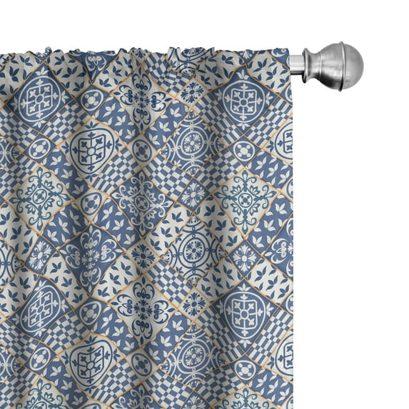 Ambesonne Moroccan Window Curtains, Oriental Rectangles, Each 28" W x 63" L, Blue Orange White