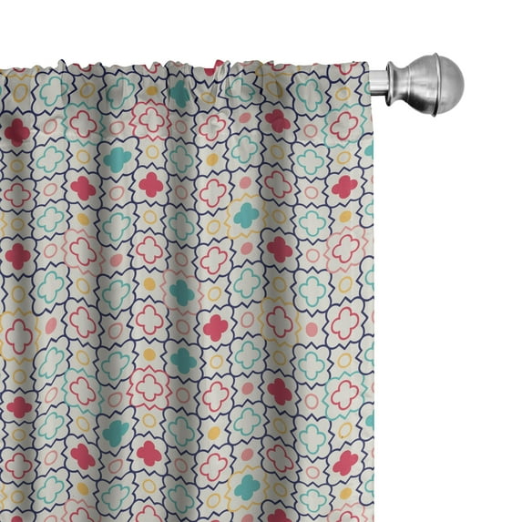 Ambesonne Moroccan Window Curtains, Quatrefoil, Each 28" W x 84" L, Blue Green