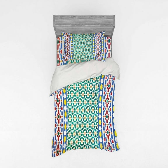 Ambesonne Moroccan Bedding Set 3 Pcs, Colorful Mosaic Wall, Twin XL, Multicolor