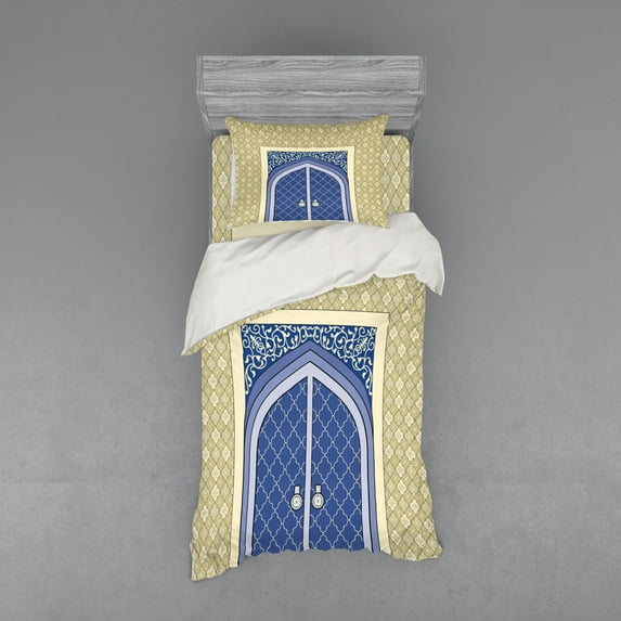 Ambesonne Moroccan Bedding Set 3 Pcs, Persian Ottoman Culture, Twin, Blue Beige