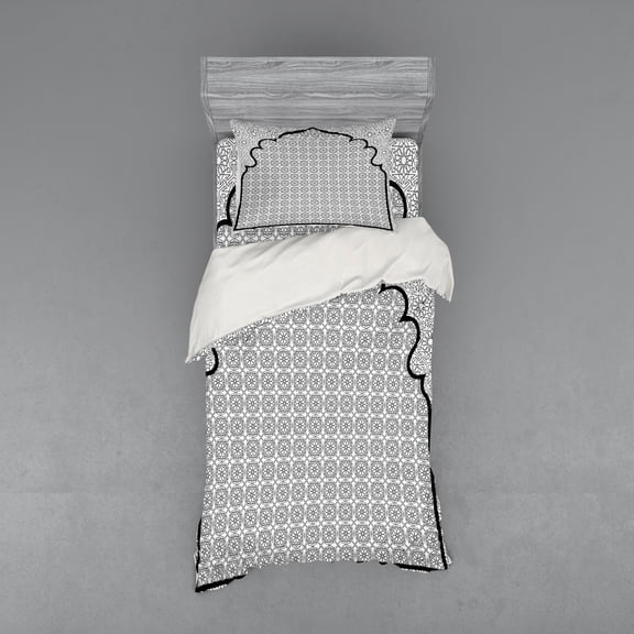 Ambesonne Moroccan Bedding Set 3 Pcs, Turkish Ottoman Mosaic, Twin XL, Black White