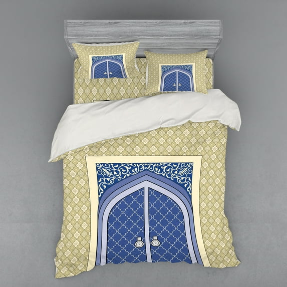 Ambesonne Moroccan Bedding Set 4 Pcs, Persian Ottoman Culture, Queen, Blue Beige