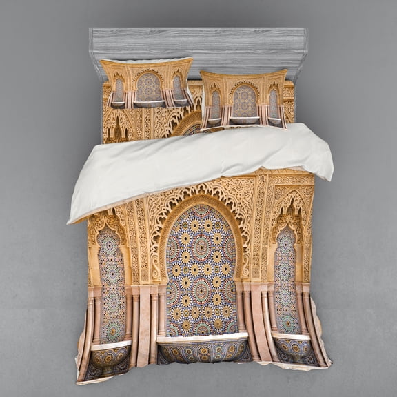Ambesonne Moroccan Bedding Set 4 Pcs, Rabat Hassan Tower, Queen, Apricot Pale Brown