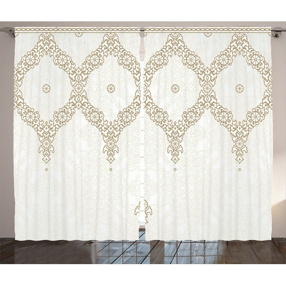 Ambesonne Moroccan Curtains 2 Panel Set, Eastern Elements Cream, 108" x 90", White Umber Camel