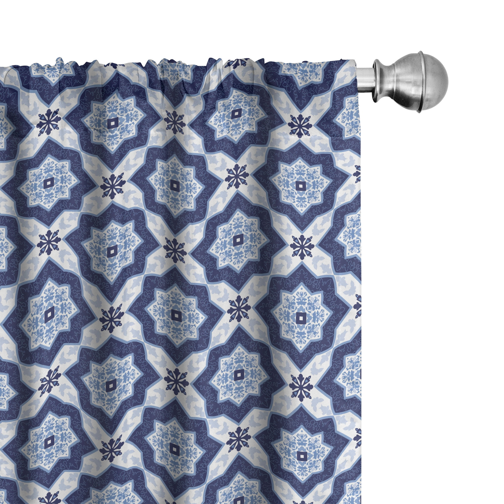 Blue and White Moroccan Pattern Rod Pocket Curtain Panels