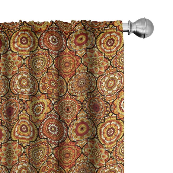 Ambesonne Moroccan Curtains, Floral Motifs Ottoman, Pair of 28"x84", Orange Yellow Brown