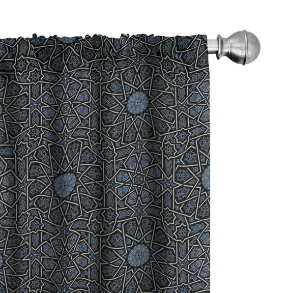 Ambesonne Moroccan Curtains, Geometric Star Royal, Pair of 28"x63", Black Cream Blue