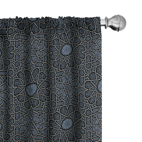 Ambesonne Moroccan Curtains, Geometric Star Royal, Pair of 28"x63", Black Cream Blue