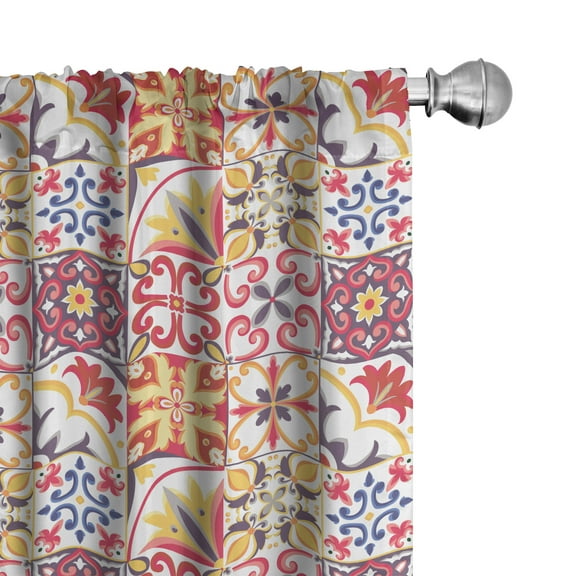 Ambesonne Moroccan Curtains, Italian Inspired Motif, Pair of 28"x63", Multicolor