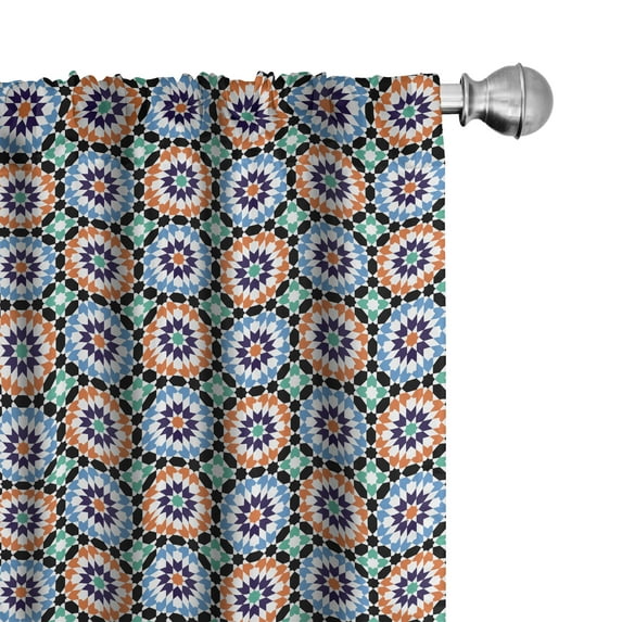 Ambesonne Moroccan Curtains, Mosaic Circular Design, Pair of 28"x63", Multicolor