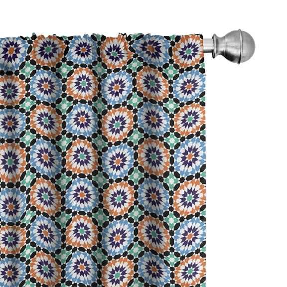 Ambesonne Moroccan Curtains, Mosaic Circular Design, Pair of 28"x84", Multicolor