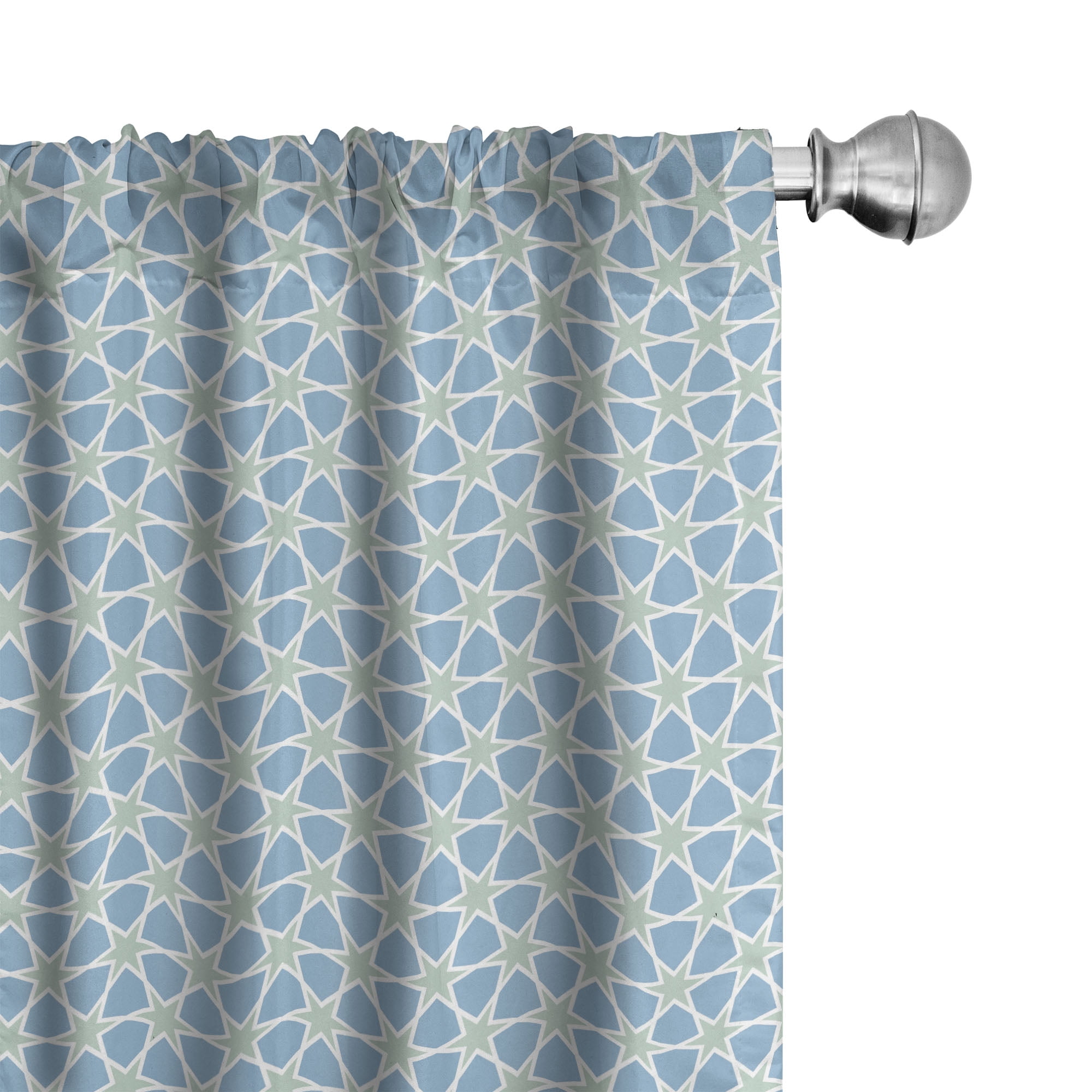 Blue and White Moroccan Semi-Sheer Rod Pocket Curtain Pair