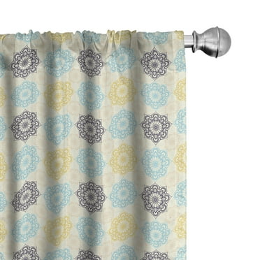 Ambesonne Moroccan Curtains, Oriental Art Retro Folk, Pair of 28"x63", Pale Blue Yellow