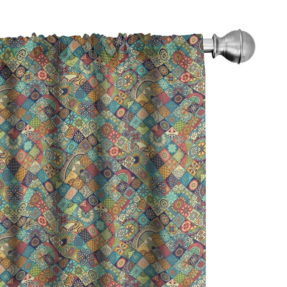 Ambesonne Moroccan Curtains, Oriental Motifs, Pair of 28"x63", Multicolor