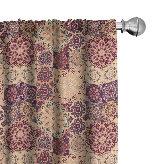 Ambesonne Moroccan Curtains, Ornate Ceramic Tiles, Pair of 28"x84", Pale Orange Dark Blue