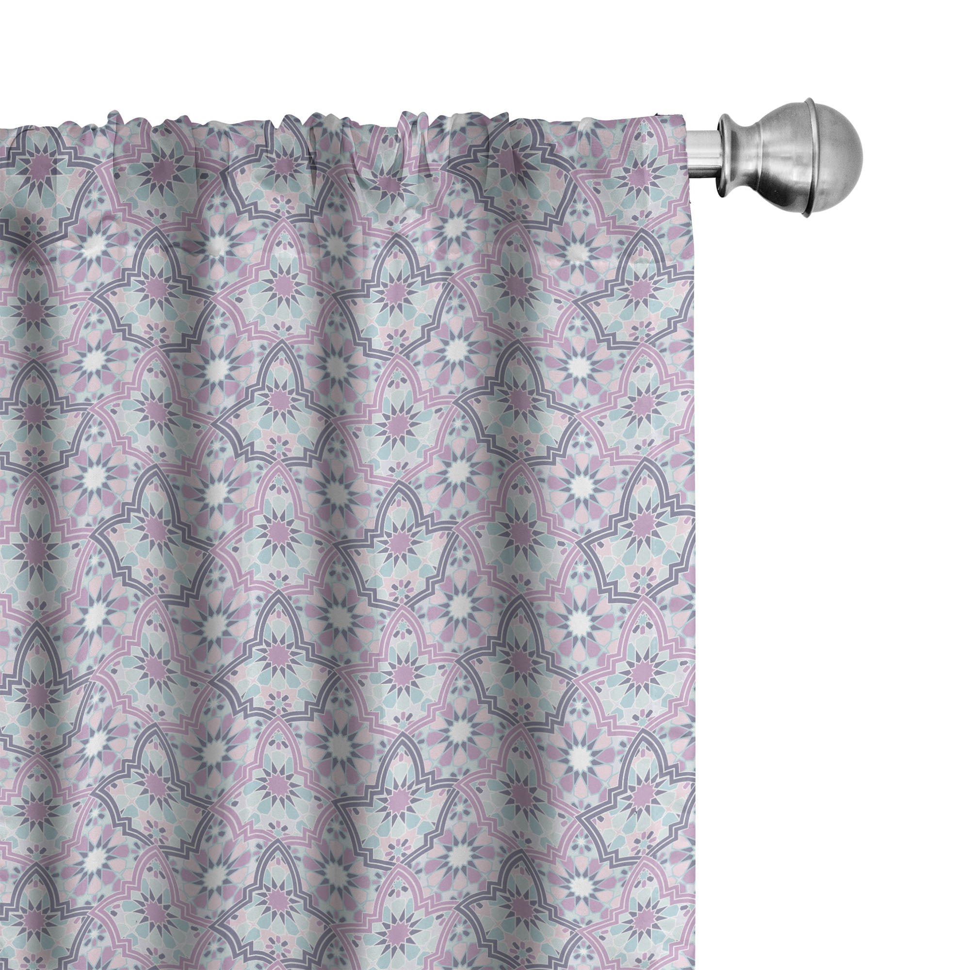 Blue Moroccan Floral Motif Rod Pocket Curtain Pair